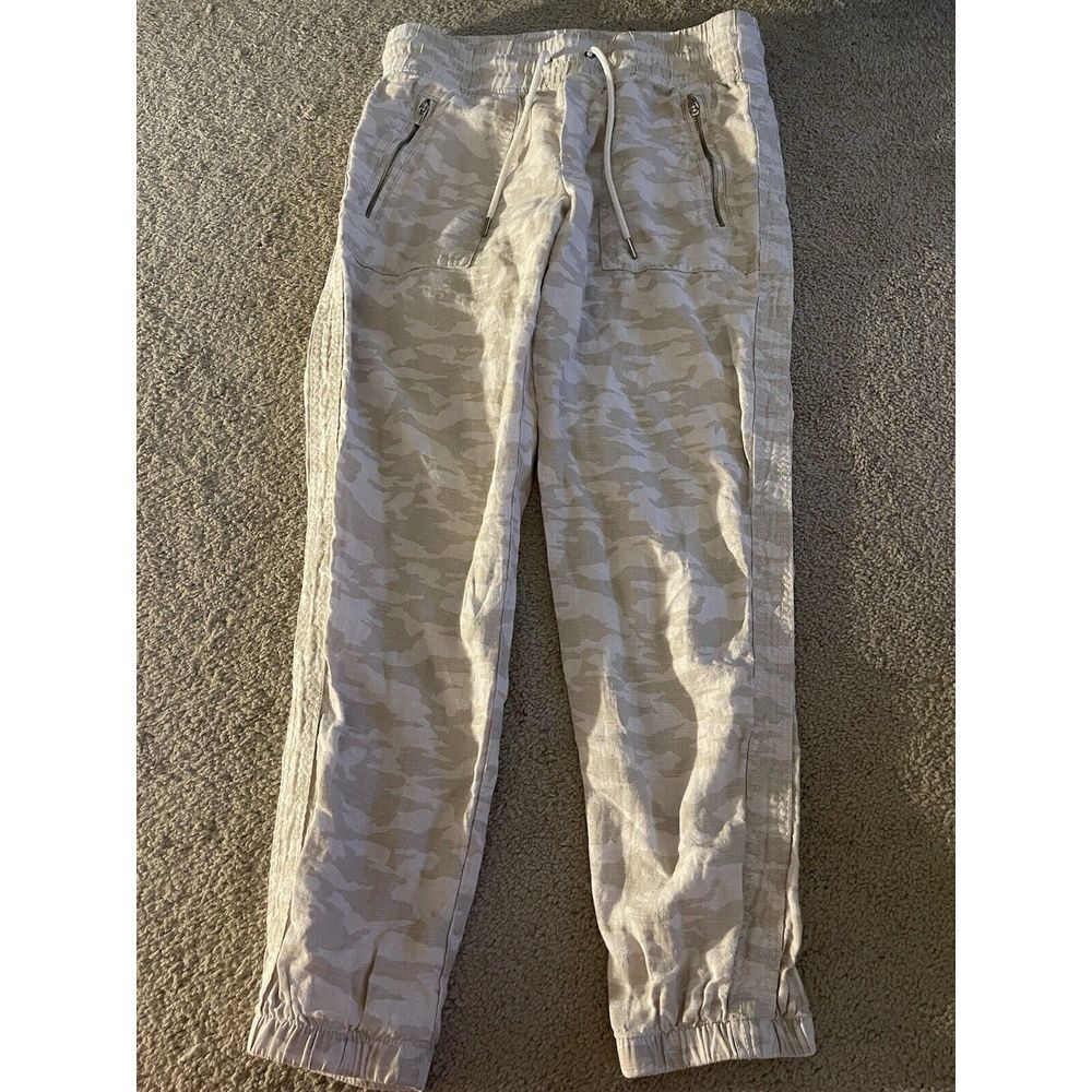 Athleta Cabo Tide Linen Jogger Casual Pants Neutral Camo Women Size 6 White
